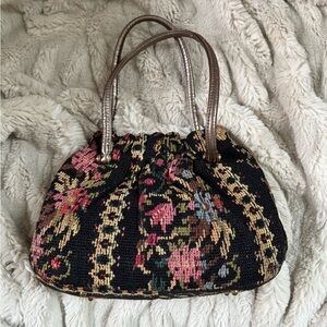 Vintage Tapestry Bag with Double Strap Handles KISS Lock Closure